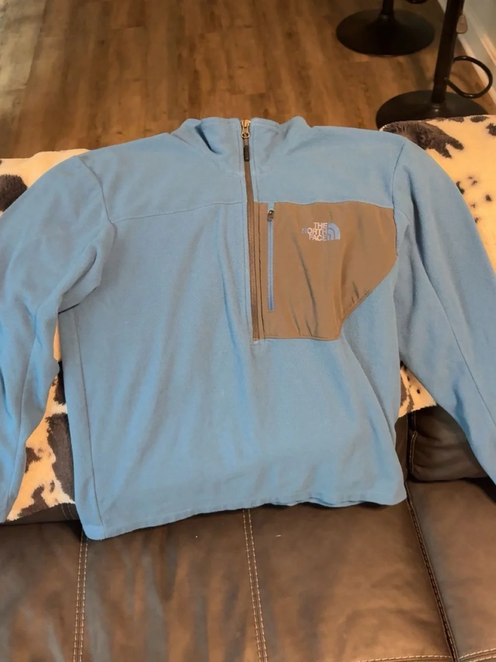 The North Face Light Blue Fleece Quarter-Zip with Gray Chest Pocket